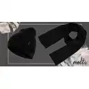 Czarny komplet damski Molti Melinea - czapka i szal z welny merino