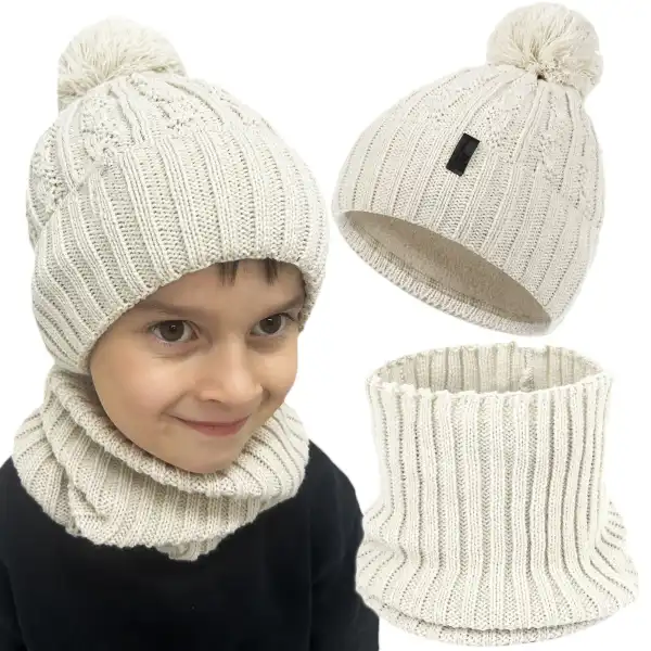 Zimowy komplet dla dziecka czapka i komin beżowy MOLTI | 48-50cm