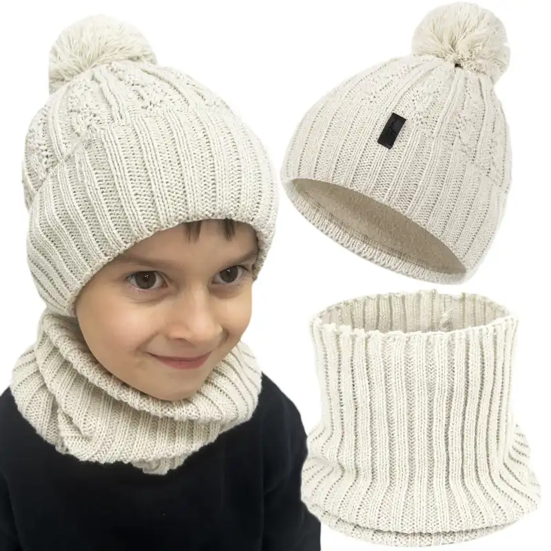 Zimowy komplet dla dziecka czapka i komin beżowy MOLTI | 48-50cm