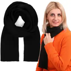 Czarny szalik damski MOLTI z wełny merino - Ciepły i stylowy