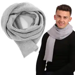 Jasnoszary szalik męski z wełny merino MOLTI SZM100 - Ciepły i stylowy