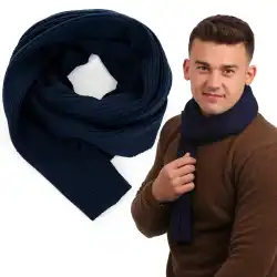Granatowy szalik męski z wełny merino MOLTI - Ciepły i stylowy