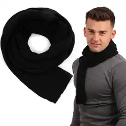 Ciepły szalik męski MOLTI SZM100 czarny z wełny merino - Jakość Premium