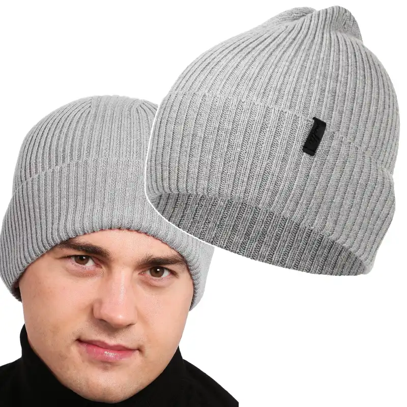 Czapka męska MOLTI z wełny merino jasnoszara - Ciepła i stylowa