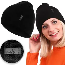 Czapka damska z wełny merino MOLTI CZD100 czarna – Ciepła i miękka