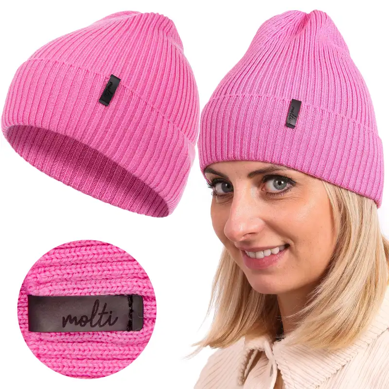 Czapka damska z wełny merino MOLTI różowa | Ciepła i miękka