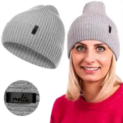 Czapka damska z wełny merino MOLTI CZD100 szara - Ciepła i miękka