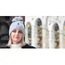Czapka damska zimowa z wełny merino MOLTI szara z pomponem