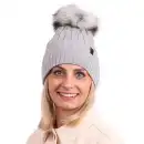 Czapka damska zimowa z wełny merino MOLTI szara z pomponem