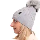 Czapka damska zimowa z wełny merino MOLTI szara z pomponem