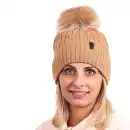 Czapka damska z wełny merino MOLTI z pomponem brązowa - Ciepła i stylowa