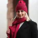 Komplet damski MOLTI MELINEA fuksja - Czapka i szal z wełny merino