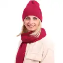 Komplet damski MOLTI MELINEA fuksja - Czapka i szal z wełny merino