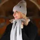 Damski komplet Molti Melinea: Czapka i szal z wełny merino - Szary