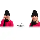 Czarny komplet damski Molti Melinea - czapka i szal z welny merino