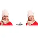 Beżowy komplet damski Molti Melinea: czapka i szal z wełny merino