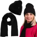 Czarny komplet damski Molti Melinea - czapka i szal z welny merino