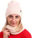 Beżowy komplet damski Molti Melinea: czapka i szal z wełny merino