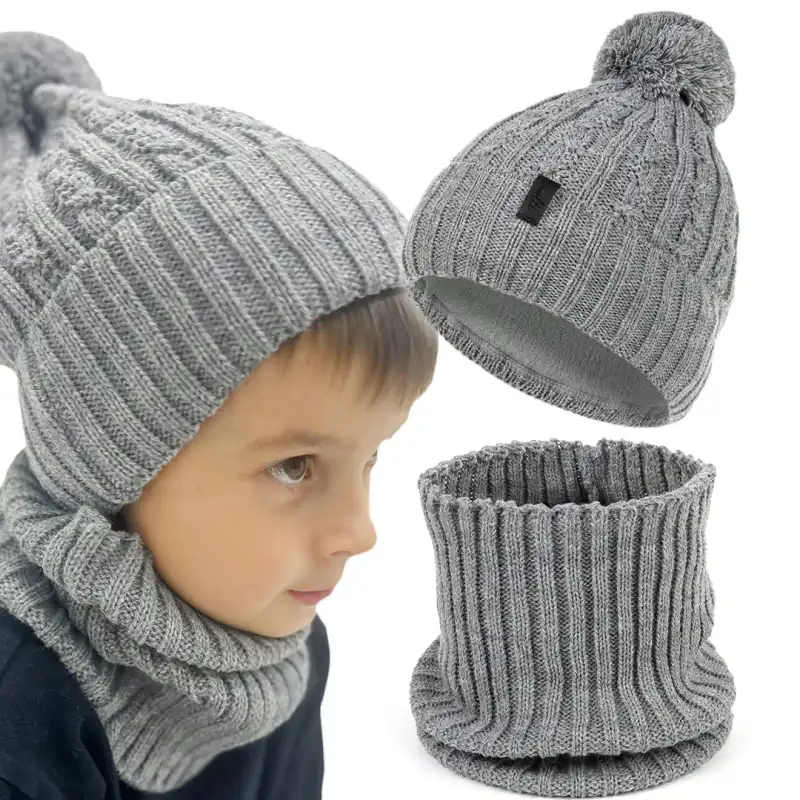 Zimowy komplet dziecięcy czapka i komin MOLTI szary 48-50 cm