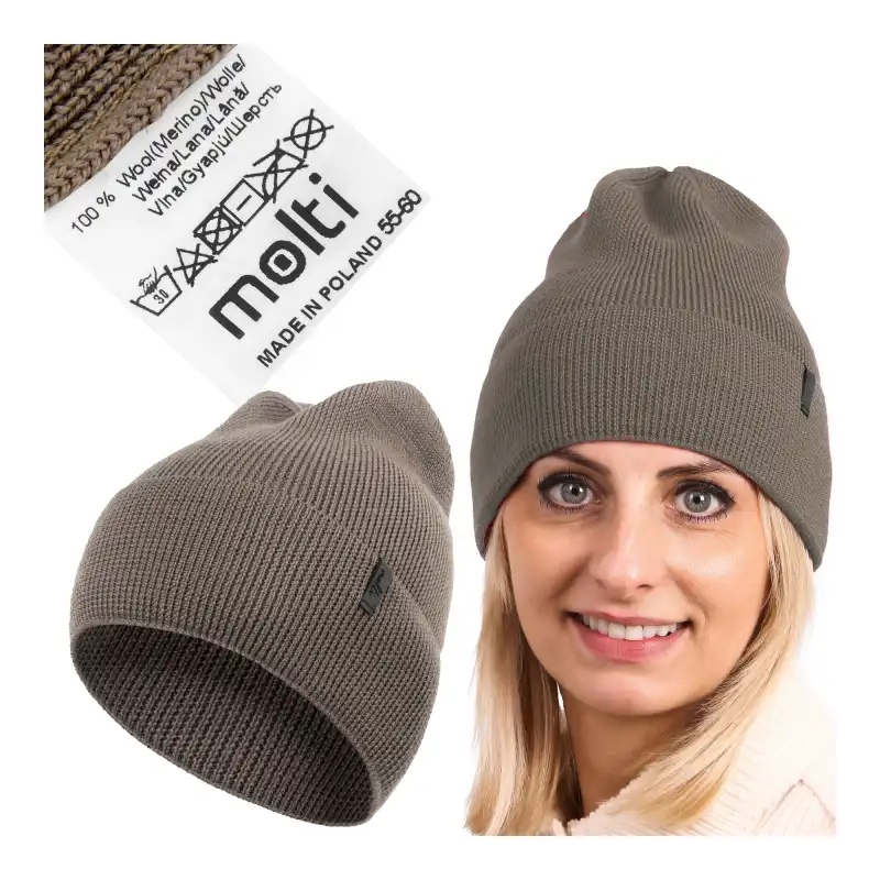 Damska czapka z wełny merino MOLTI MELINEA Mocca - Ciepła i stylowa
