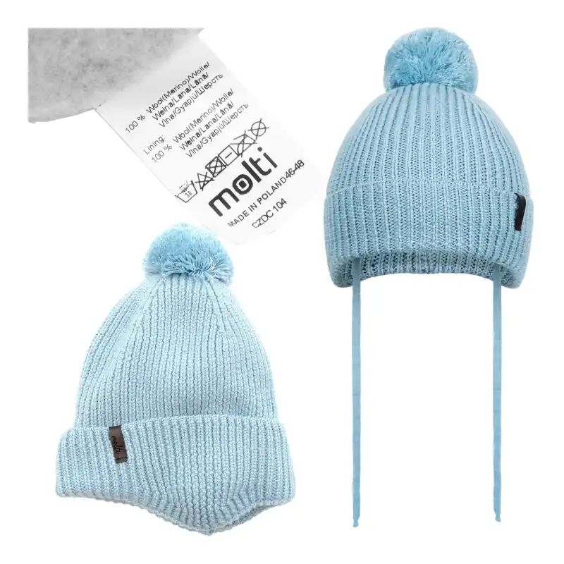 Niebieska czapka zimowa dziecięca MOLTI z wełny merino 46-48 cm