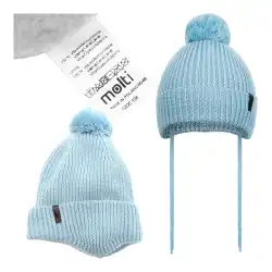 Niebieska czapka zimowa dziecięca MOLTI z wełny merino 46-48 cm