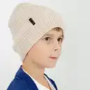 Beżowa czapka dziecięca MOLTI 100% wełna merino - rozmiar 52-54