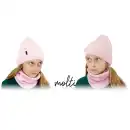 Rozowy komplet dla dziewczynki z welny merino Molti - Czapka i Komin