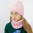Rozowy komplet dla dziewczynki z welny merino Molti - Czapka i Komin