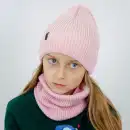 Rozowy komplet dla dziewczynki z welny merino Molti - Czapka i Komin
