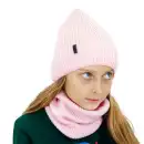 Rozowy komplet dla dziewczynki z welny merino Molti - Czapka i Komin