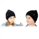 Czapka dziecięca MOLTI 100% wełna merino czarna - rozmiar 52-54