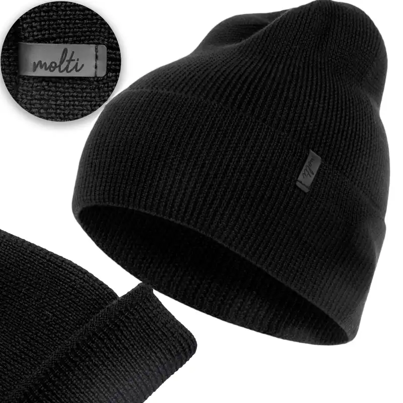 Czapka dziecięca MOLTI 100% wełna merino czarna - rozmiar 52-54