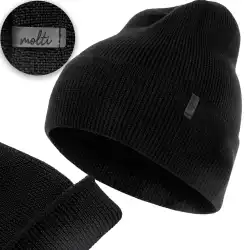 Czapka dziecięca MOLTI 100% wełna merino czarna - rozmiar 52-54