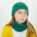 Dziecięcy komplet z wełny merino MOLTI - czapka i komin ciemnozielony
