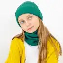 Dziecięcy komplet z wełny merino MOLTI - czapka i komin ciemnozielony