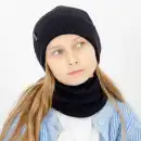 Komplet dziecięcy MOLTI z wełny merino - czapka i komin czarny 52-54