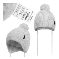 Czapka dziecięca z wełny merino MOLTI szara 46-48 z pomponem