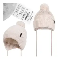 Czapka dziecięca MOLTI beżowa wełna merino z pomponem 46-48cm
