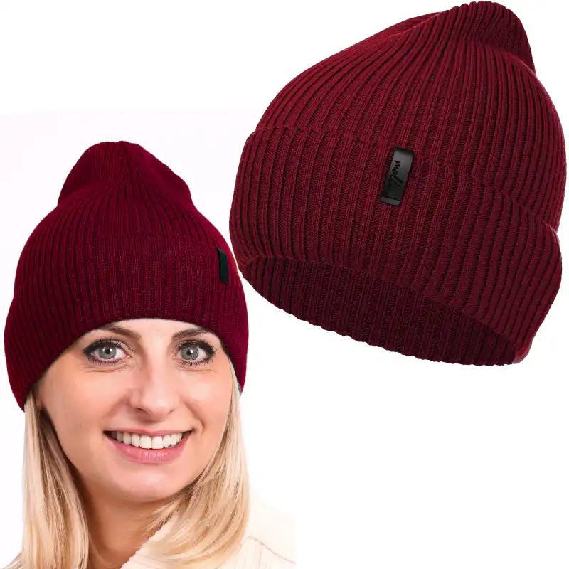 Czapka damska z wełny merino MOLTI CZD100 Bordowa - Ciepła i Miękka
