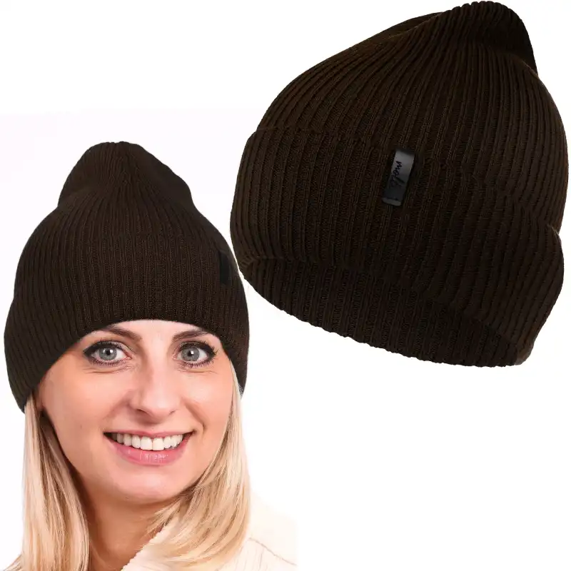 Czapka damska MOLTI z welny merino brazowa - Ciepla i elegancka