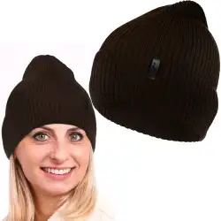 Czapka damska z wełny merino MOLTI CZD100 brazowa - Ciepło i styl