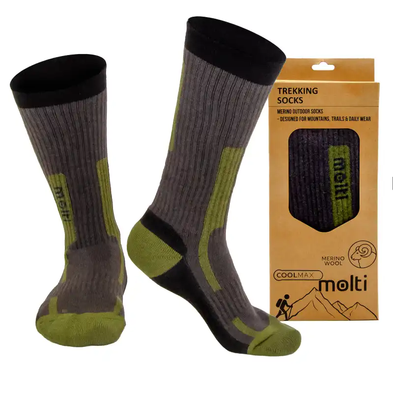 Skarpety trekkingowe MOLTI z wełną Merino i Coolmax - Khaki 43-46