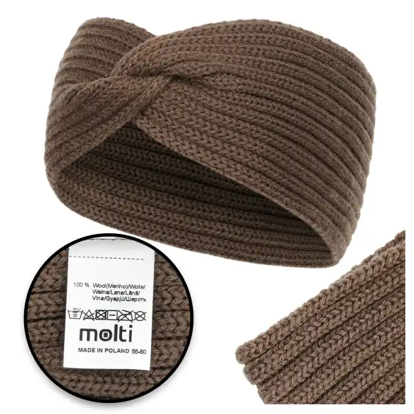 Damska opaska z wełny merino MOLTI OD100 Mocca - Ciepła i stylowa