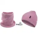 Damski komplet z wełny merino MOLTI – czapka i komin ciemny róż