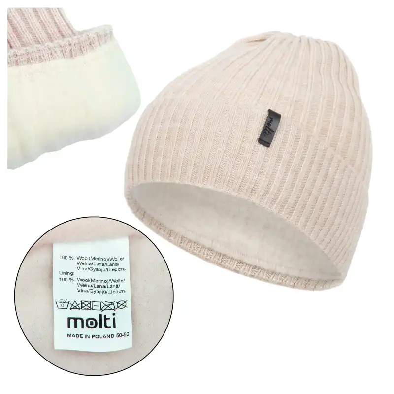 Czapka dziecięca z wełny merino MOLTI MILU beżowa 50-52 - Ciepła