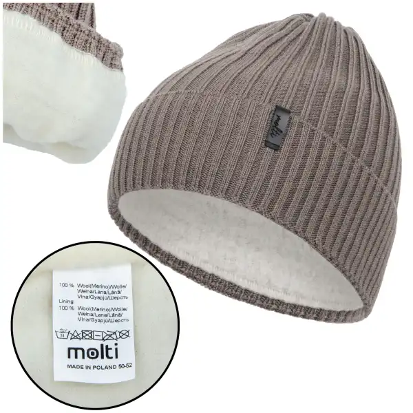 Czapka Zimowa dla Dzieci z Wełny Merino Molti Milu Mocca 50-52