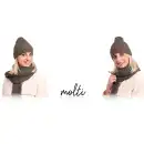 Damski komplet z wełny merino MOLTI - Czapka i szalik Mocca