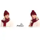 Bordowy komplet damski z wełny merino MOLTI - Czapka i szalik