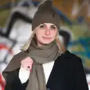 Damski komplet z wełny merino MOLTI - Czapka i szalik Mocca